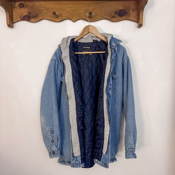 VTG 90s Heavy Double Layered Denim Hoodie Barn Chore Reservoir Workwear Jacket - Picture 2 of 6